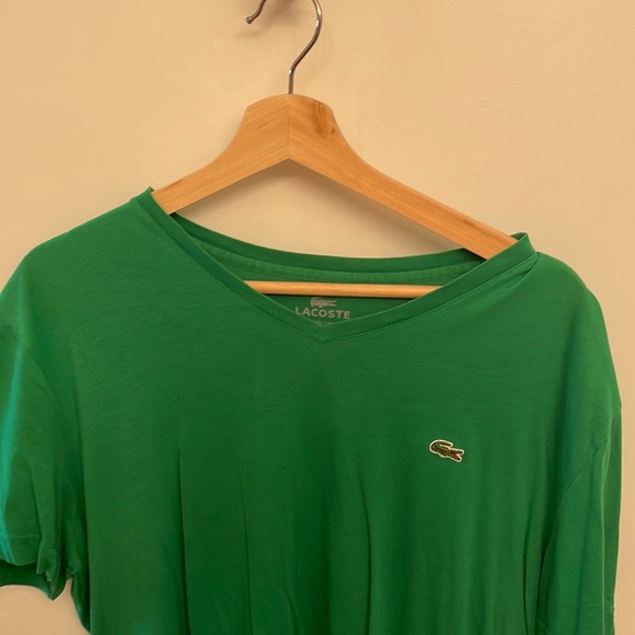 Lacoste v neck Pima cotton green tee, size XL/6 - Picture 1 of 2